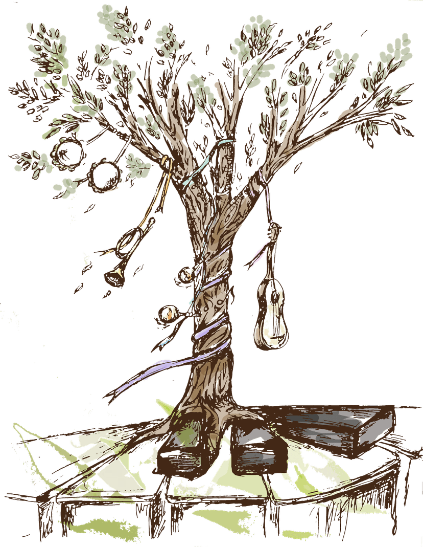 A tree with musical instruments growing from its branches